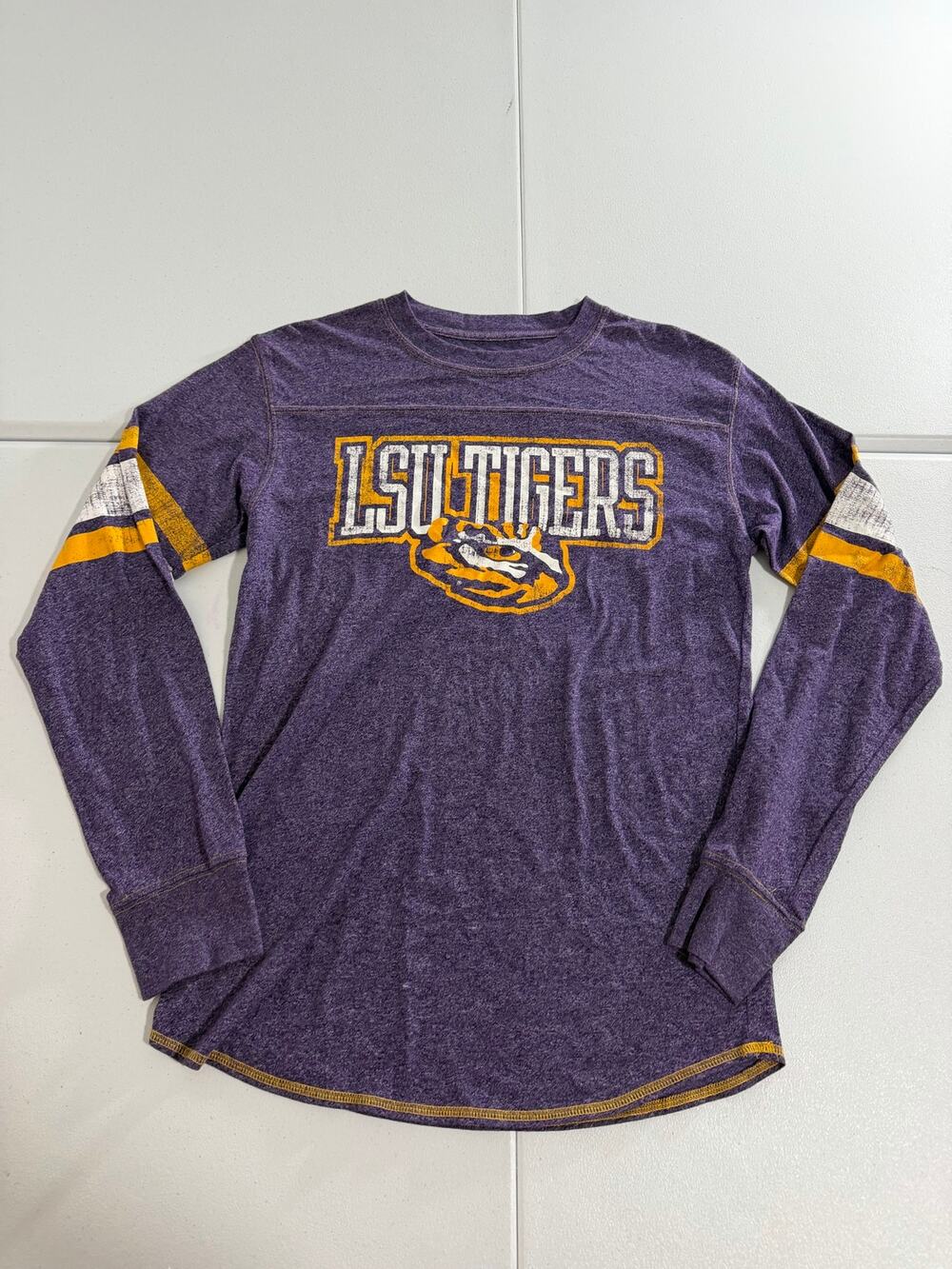 LSU Tigers Long Sleeve Shirt Men's Medium Purple Gold Vintage Jersey Style